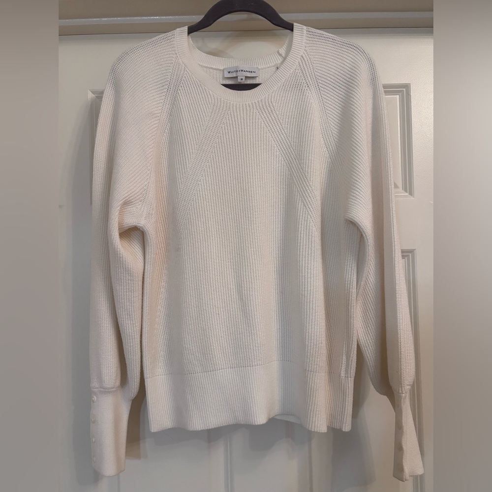 White + Warren Ribbed Button Cuff Crewneck Sweater - Picture 3 of 7